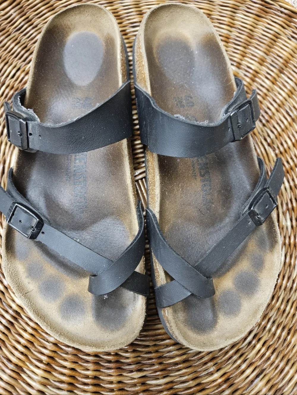Birkenstock Miyari Leather Sandals Black Size 40 - Picture 1 of 9